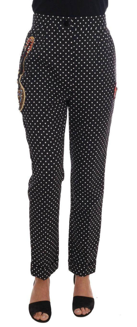 Dolce & Gabbana Black Polka Dot Sicily Crystal Pants - Hilstor