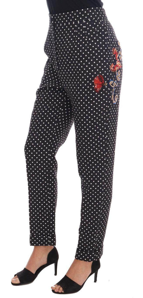 Dolce & Gabbana Black Polka Dot Sicily Crystal Pants - Hilstor