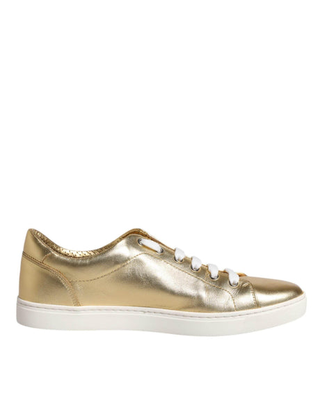 Dolce & Gabbana Gold Leather Logo London Men Sneakers Shoes - Hilstor