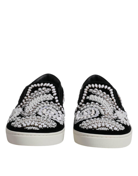 Dolce & Gabbana Black Embellished London Men Slip On Shoes - Hilstor