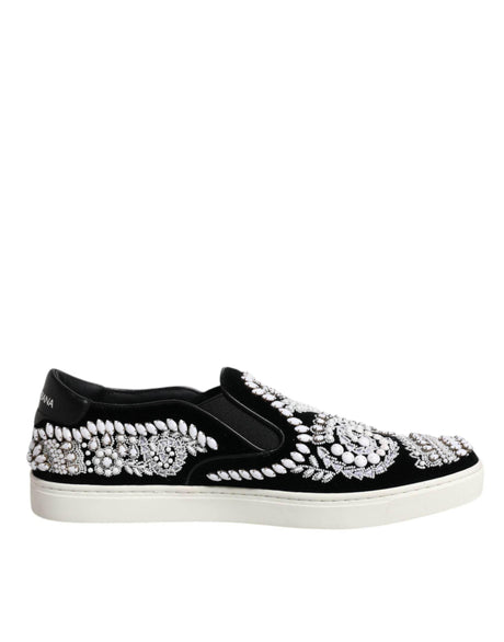 Dolce & Gabbana Black Embellished London Men Slip On Shoes - Hilstor