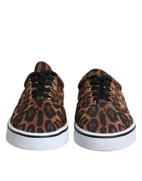 Dolce & Gabbana Brown Leopard Logo Print Cotton Sneakers Shoes - Hilstor