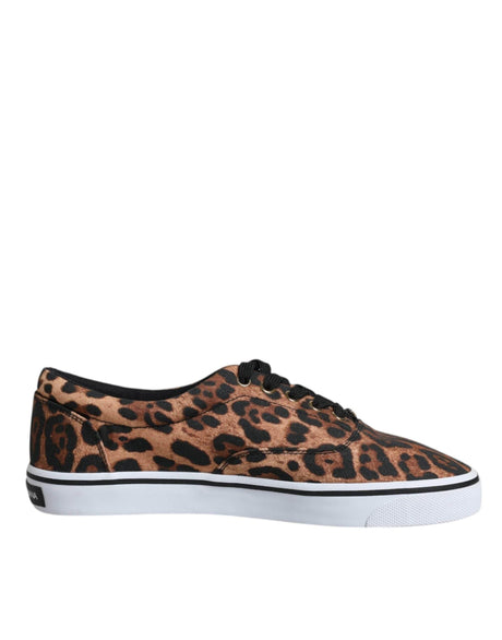 Dolce & Gabbana Brown Leopard Logo Print Cotton Sneakers Shoes - Hilstor