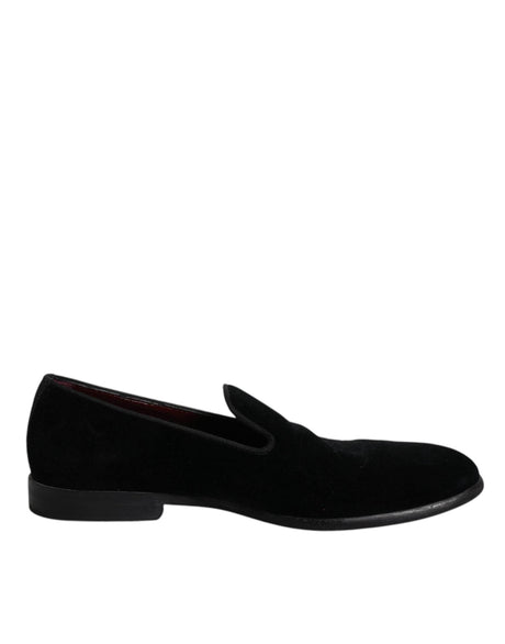 Dolce & Gabbana Black Velvet Loafers Formal Men Dress Shoes - Hilstor