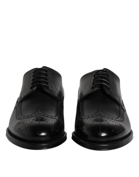 Dolce & Gabbana Black Leather Derby Wingtip Formal Shoes - Hilstor