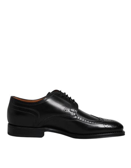 Dolce & Gabbana Black Leather Derby Wingtip Formal Shoes - Hilstor