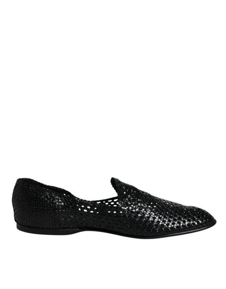 Dolce & Gabbana Black Woven Leather Slip On Loafers Shoes - Hilstor