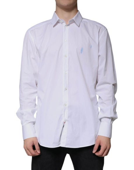 Dolce & Gabbana White Cotton Long Sleeve GOLD Dress Shirt - Hilstor