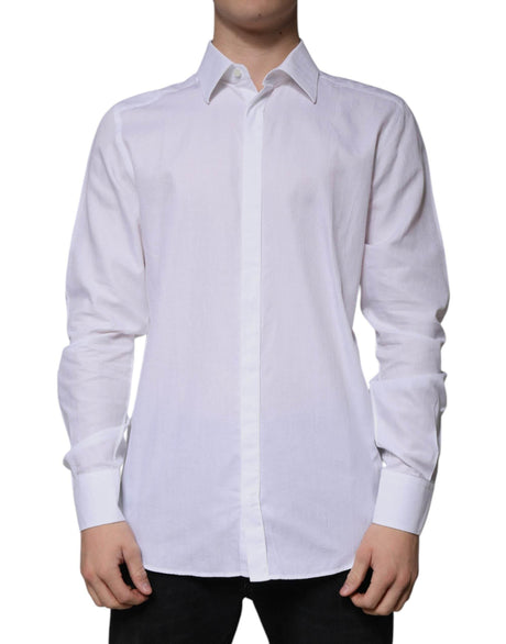 Dolce & Gabbana White Cotton Slim Fit Formal GOLD Dress Shirt - Hilstor