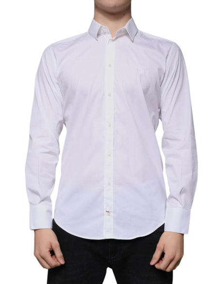 Dolce & Gabbana White Cotton Blend Men MARTINI Dress Shirt - Hilstor