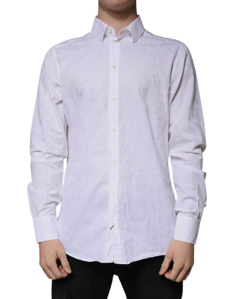 Dolce & Gabbana White Cotton Slim Fit Men MARTINI Dress Shirt - Hilstor