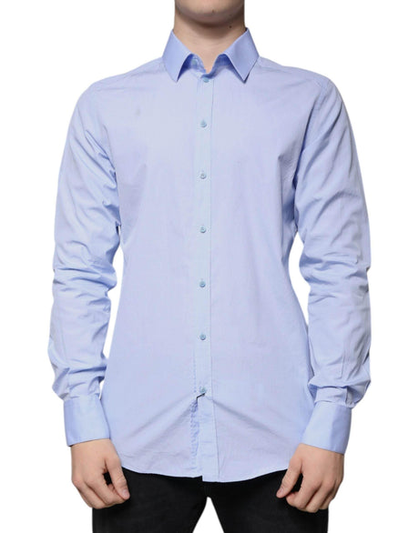 Dolce & Gabbana Light Blue Cotton Slim Fit GOLD Men Dress Shirt - Hilstor
