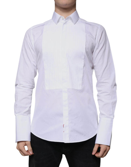Dolce & Gabbana White Bib Cotton Poplin GOLD Men Formal Shirt - Hilstor