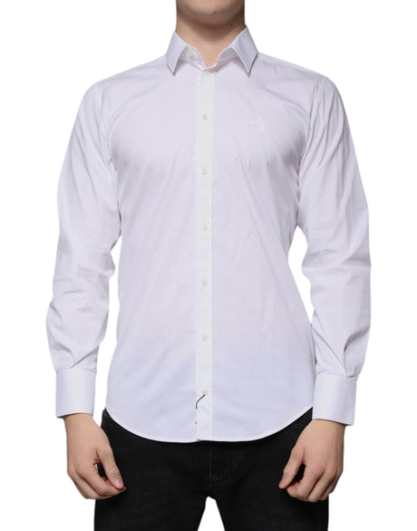 Dolce & Gabbana White Cotton Slim Fit Men MARTINI Dress Shirt - Hilstor