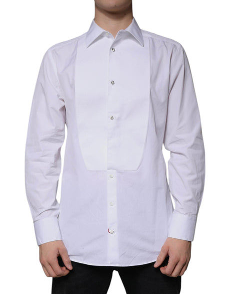 Dolce & Gabbana White Bib Cotton Poplin GOLD Men Formal Shirt - Hilstor