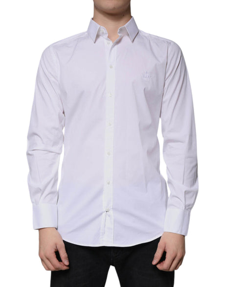 Dolce & Gabbana White Cotton Long Sleeve GOLD Dress Shirt - Hilstor