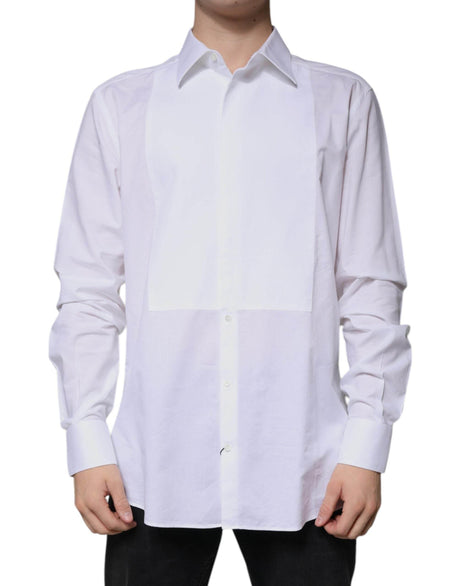 Dolce & Gabbana White Bib Cotton Poplin GOLD Formal Shirt - Hilstor