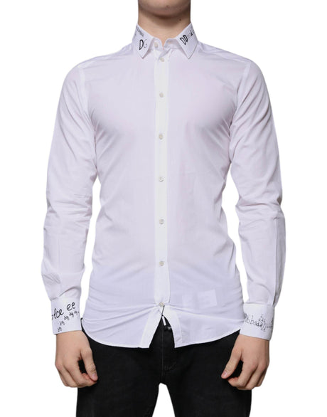 Dolce & Gabbana White Cotton Logo Formal Men GOLD Dress Shirt - Hilstor