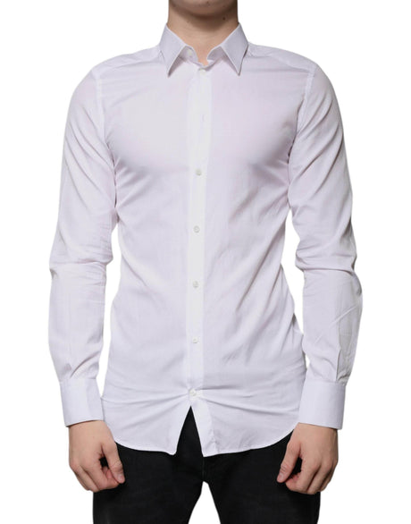 Dolce & Gabbana White Cotton Formal Men GOLD Dress Shirt - Hilstor