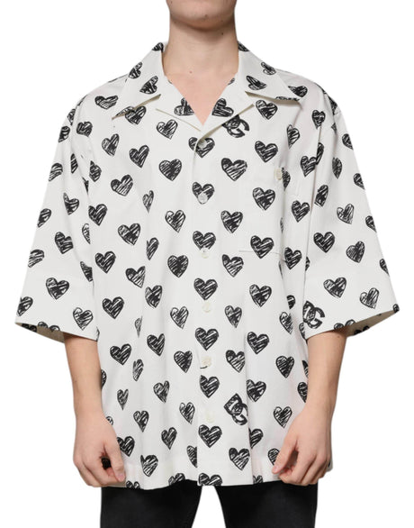 Dolce & Gabbana White Heart Print Short Sleeve Casual Shirt - Hilstor
