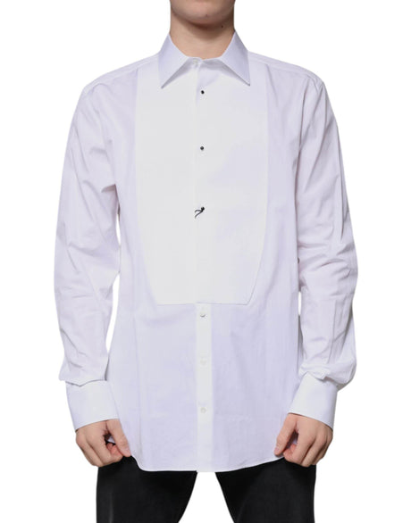 Dolce & Gabbana White Bib Cotton Poplin GOLD Formal Shirt - Hilstor