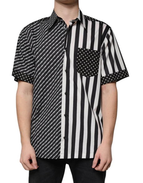 Dolce & Gabbana Black White Striped Button Down Casual Shirt - Hilstor