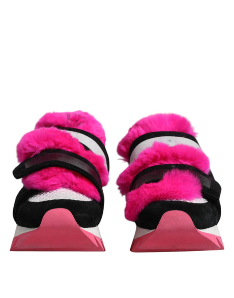 Dolce & Gabbana Black Pink Fur Embellished Sneakers Shoes - Hilstor