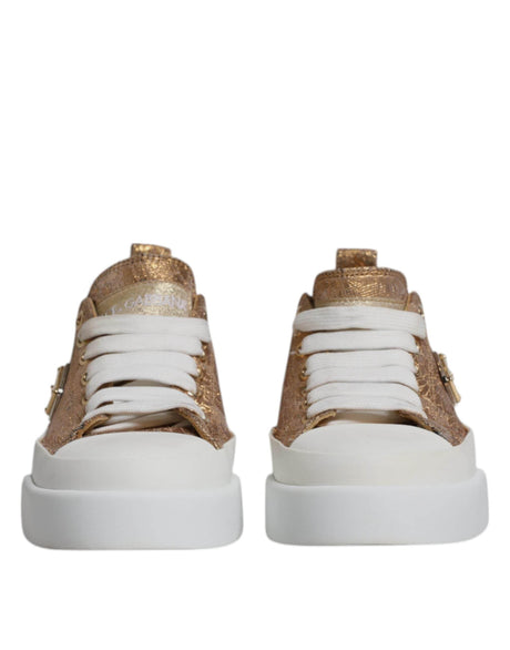 Dolce & Gabbana Gold White Logo Low Top Sneakers Shoes - Hilstor