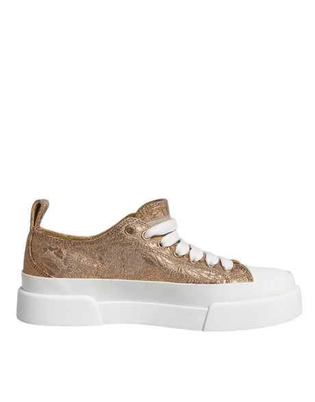 Dolce & Gabbana Gold White Logo Low Top Sneakers Shoes - Hilstor
