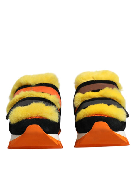 Dolce & Gabbana Multicolor Fur Embellished Sneakers Shoes - Hilstor