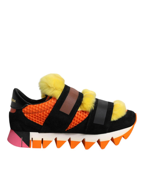 Dolce & Gabbana Multicolor Fur Embellished Sneakers Shoes - Hilstor