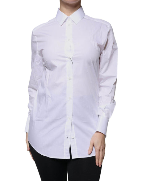 Dolce & Gabbana White Cotton Collared Long Sleeves Shirt Top - Hilstor