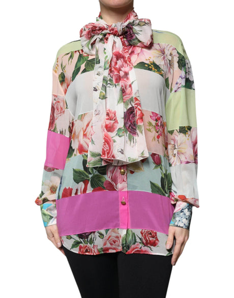 Dolce & Gabbana Multicolor Floral Patchwork Ascot Collar Top - Hilstor