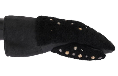 Dolce & Gabbana Black Leather Shearling Studded Gloves - Hilstor