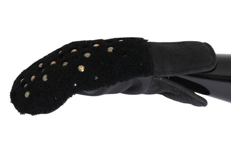 Dolce & Gabbana Black Leather Shearling Studded Gloves - Hilstor