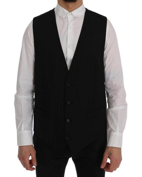 Dolce & Gabbana Black STAFF Wool Stretch Vest - Hilstor