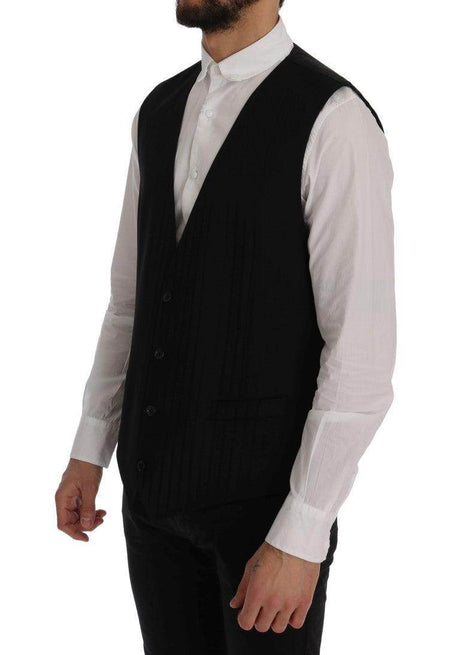 Dolce & Gabbana Black STAFF Wool Stretch Vest - Hilstor