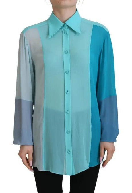 Dolce & Gabbana Blue Collar Long Sleeve Blouse Silk Top - Hilstor