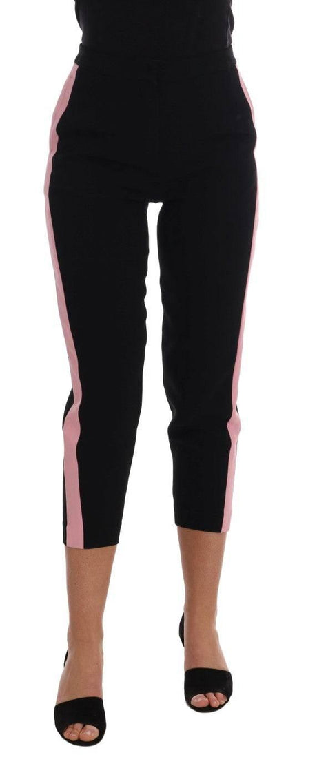 Dolce & Gabbana Black Stretch Pink Stripes Capri Pants - Hilstor
