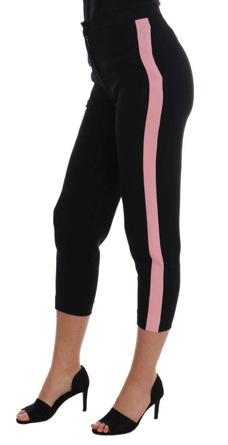 Dolce & Gabbana Black Stretch Pink Stripes Capri Pants - Hilstor