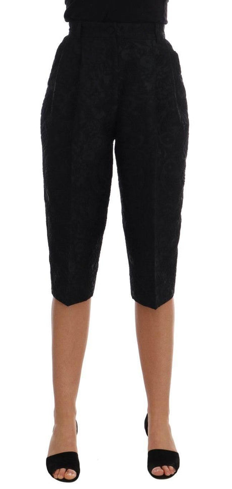 Dolce & Gabbana Black Brocade High Waist Capri Shorts - Hilstor