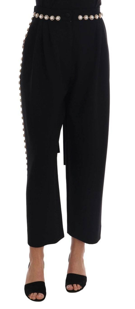 Dolce & Gabbana Black Wool Stretch Crystal Pants - Hilstor