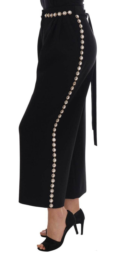 Dolce & Gabbana Black Wool Stretch Crystal Pants - Hilstor