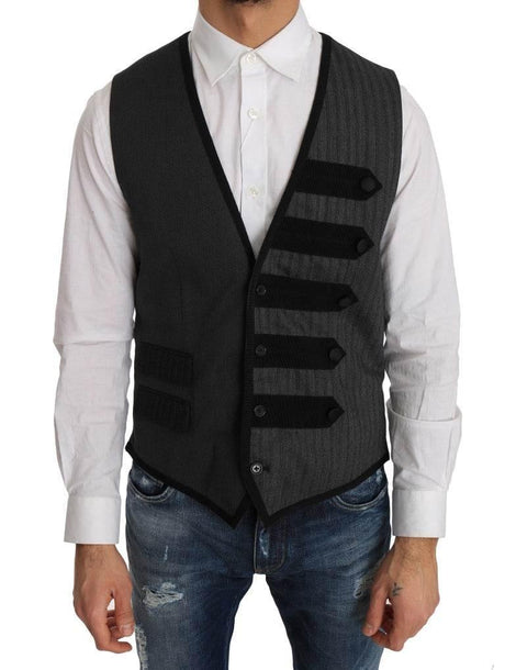 Dolce & Gabbana Gray Wool Patterned Slim Vest - Hilstor