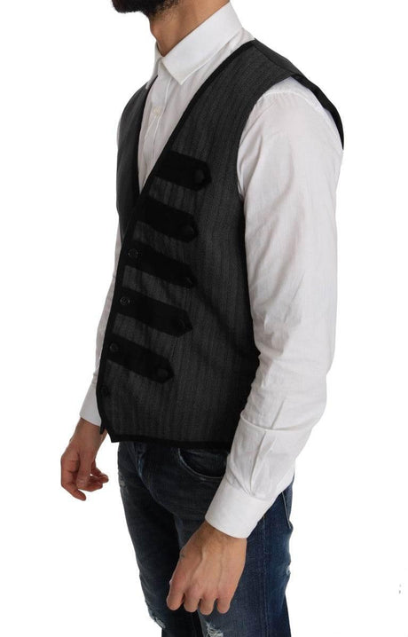 Dolce & Gabbana Gray Wool Patterned Slim Vest - Hilstor