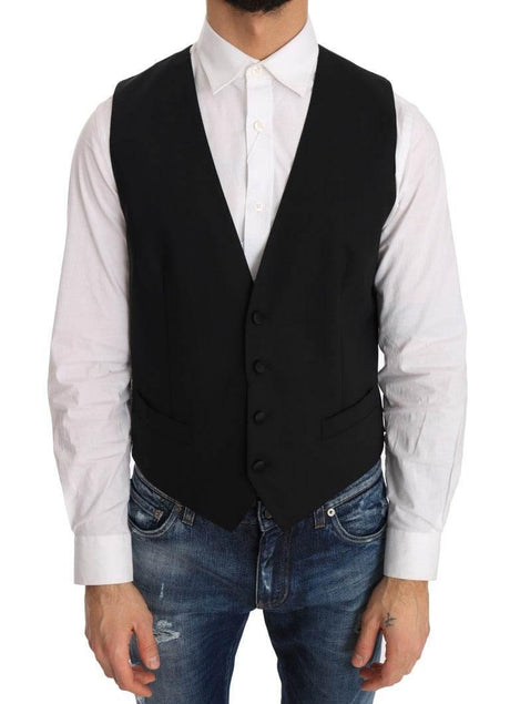 Dolce & Gabbana Black Wool Silk Vest - Hilstor