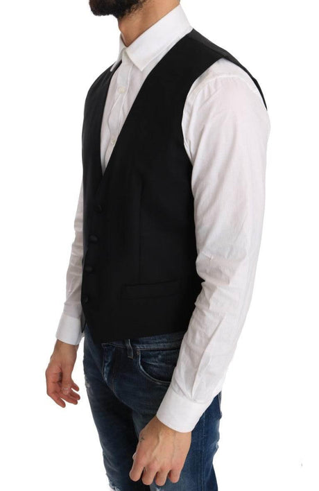 Dolce & Gabbana Black Wool Silk Vest - Hilstor