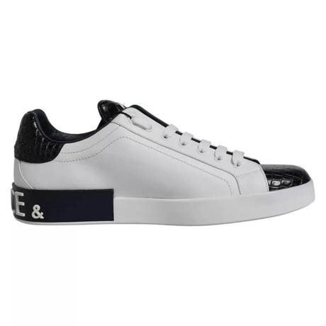 Dolce & Gabbana White Leather Logo Portofino Sneaker Shoes - Hilstor