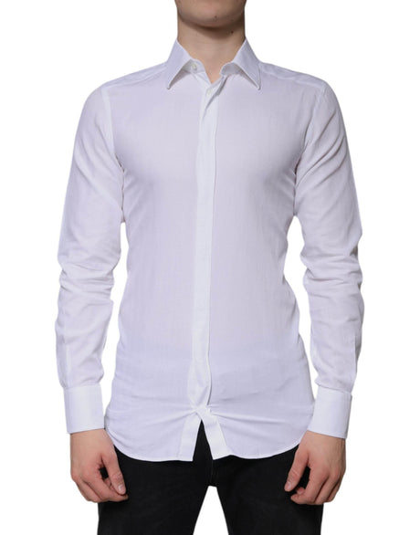 Dolce & Gabbana White Cotton Formal Men GOLD Dress Shirt - Hilstor