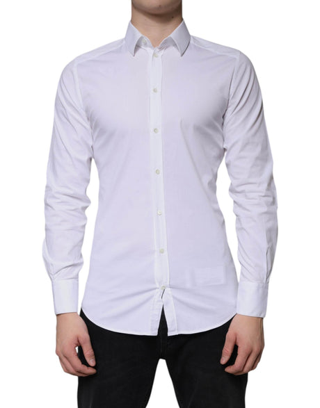 Dolce & Gabbana White Cotton Formal Men GOLD Dress Shirt - Hilstor